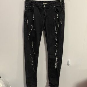 Christian Audigier distressed straight leg jeans, Sz 31 X 32, good condition